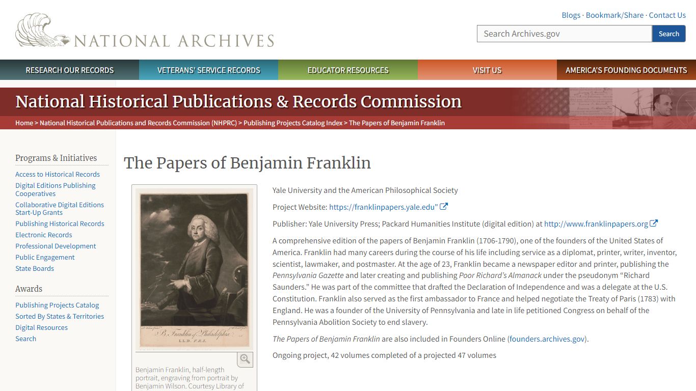 The Papers of Benjamin Franklin | National Archives