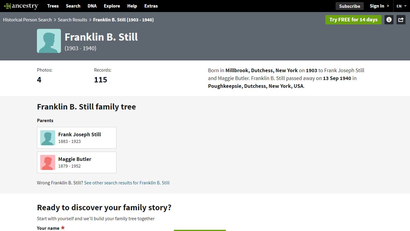 Franklin B. Still 1903-1940 - Ancestry®