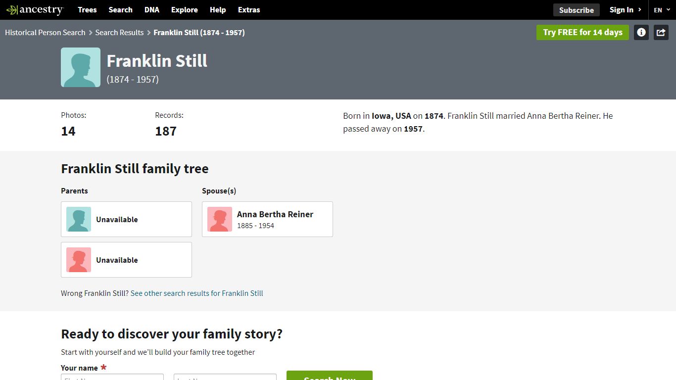 Franklin Still 1874-1957 - Ancestry®